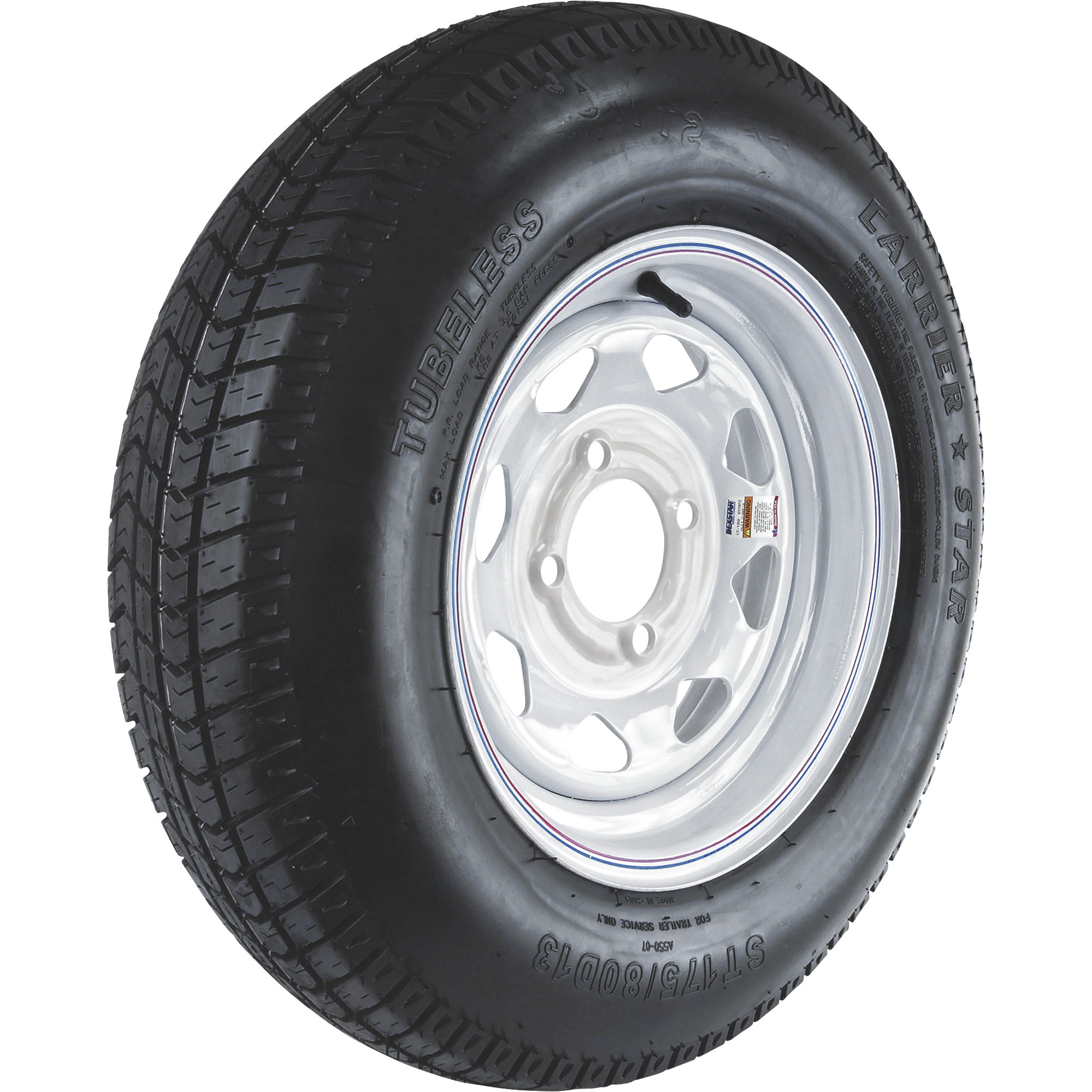 Martin Wheel Carrier Star 13in. Bias-Ply Trailer Tire and Wheel Assembly, ST175/80D-13, 4-Hole, Load Range C, Model# DM175D3C-4CIN